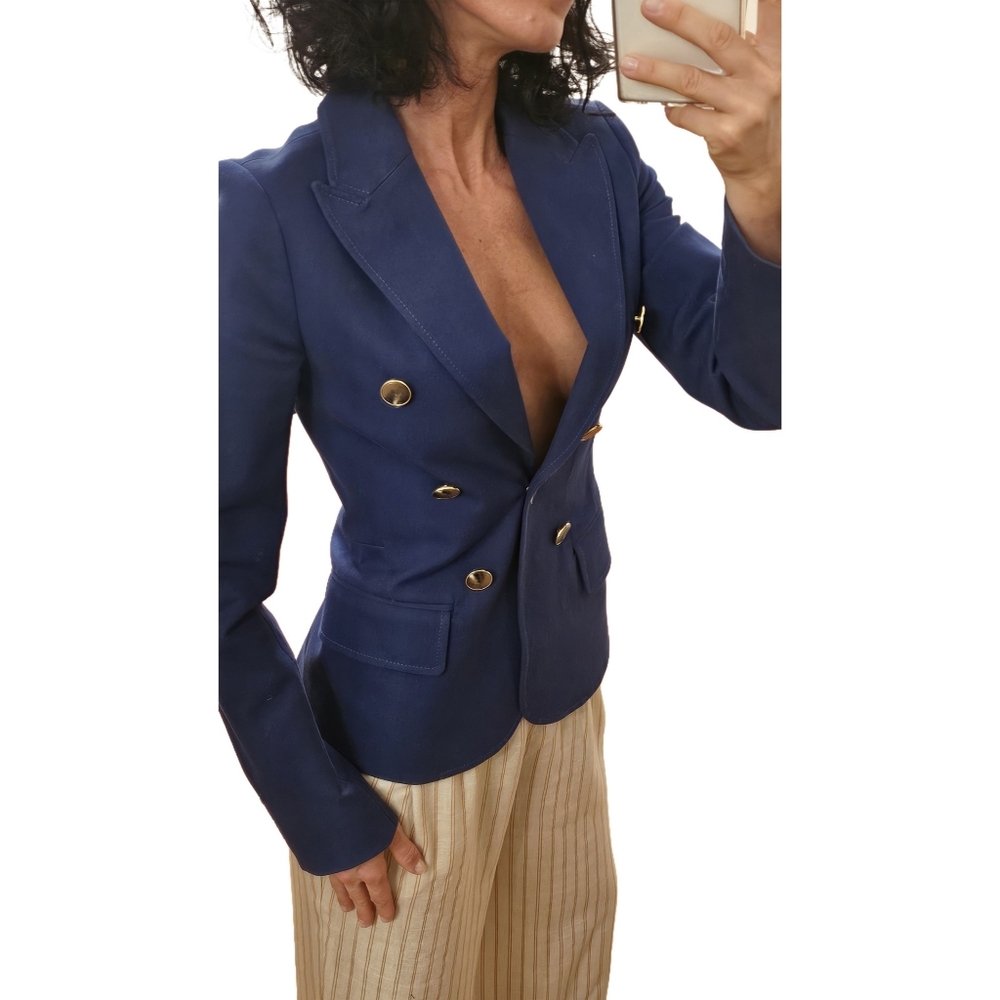 Derek Lam 10 Crosby Eliza Double Breasted Blazer Jacket Indigo Blue 0